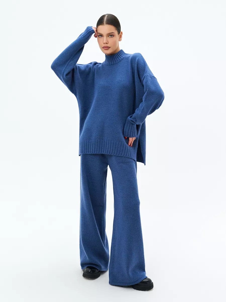 Ensemble 2 pièces en maille laine chaude – pull et pantalon– MAX FOR ME Bleu Marin Rayé / S MAX for ME