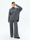 Ensemble 2 pièces en maille laine chaude – pull et pantalon– MAX FOR ME Gris foncé / S MAX for ME