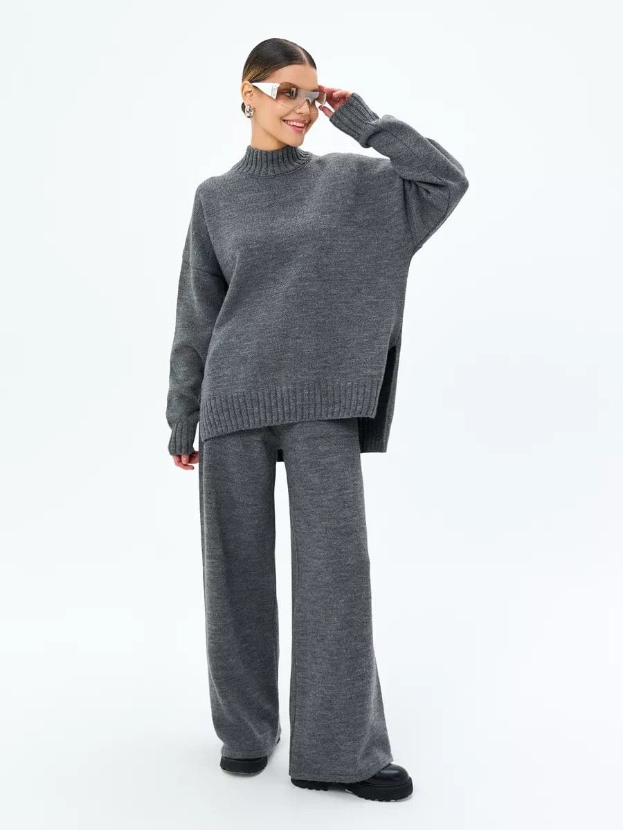 Ensemble 2 pièces en maille laine chaude – pull et pantalon– MAX FOR ME Gris foncé / S MAX for ME