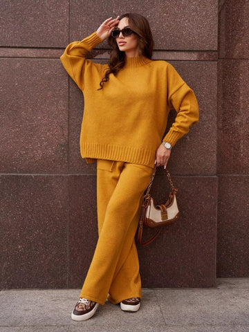 Ensemble 2 pièces en maille laine chaude – pull et pantalon– MAX FOR ME Orange / S MAX for ME