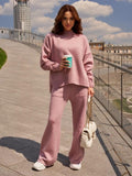 Ensemble 2 pièces en maille laine chaude – pull et pantalon– MAX FOR ME Rose / S MAX for ME