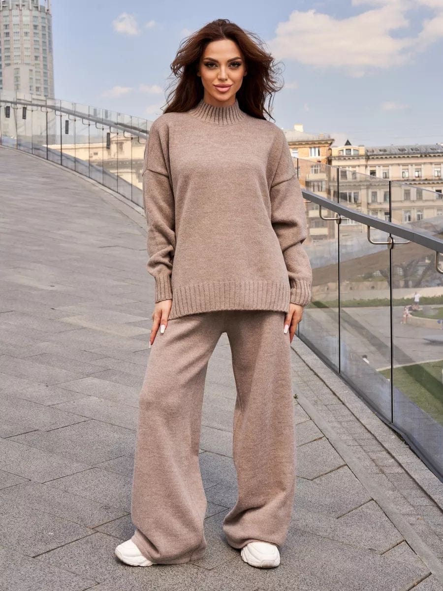 Ensemble 2 pièces en maille laine chaude – pull et pantalon– MAX FOR ME Taupe / S MAX for ME