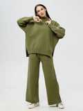 Ensemble 2 pièces en maille laine chaude – pull et pantalon– MAX FOR ME Vert Kaki / S MAX for ME