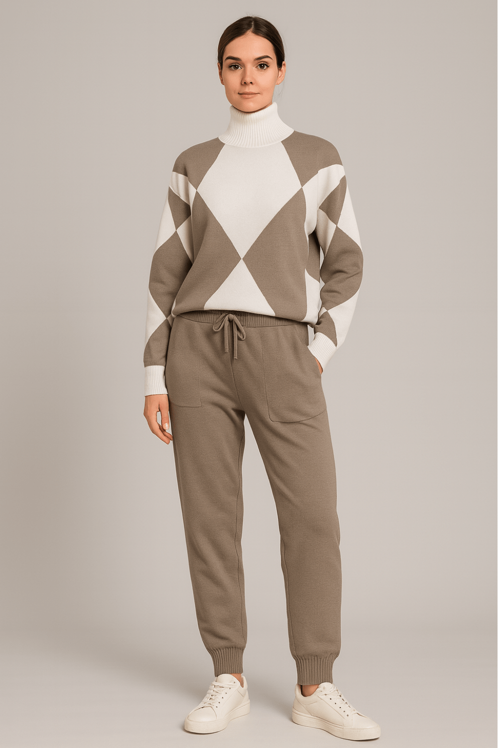 Ensemble 2 pièces- pull col roulé et pantalon style graphique moderne MAX for ME