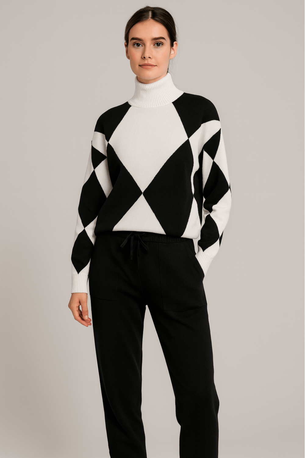 Ensemble 2 pièces- pull col roulé et pantalon style graphique moderne MAX for ME