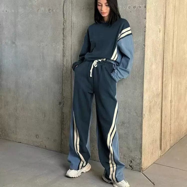 Ensemble 2 pièces– sweat rayé et pantalon assorti – MAX FOR ME Bleu Pervenche / S MAX for ME