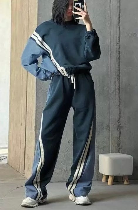 Ensemble 2 pièces– sweat rayé et pantalon assorti – MAX FOR ME Bleu Pervenche / S MAX for ME