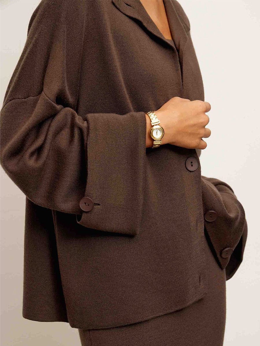 Ensemble 3 pièces cardigan débardeur jupe - Polyvalence élégante moderne - MAX FOR ME Marron Chocolat / S MAX for ME