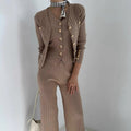 Ensemble 3 pièces en maille - cardigan gilet et pantalon large style moderne - MAX FOR ME Beige / S MAX for ME