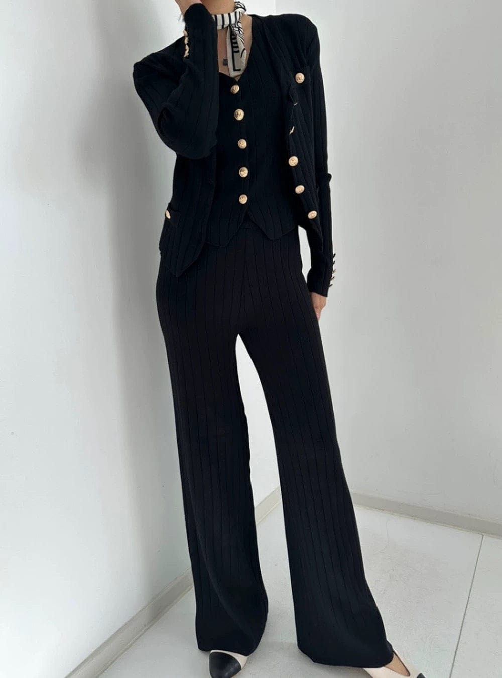Ensemble 3 pièces en maille - cardigan gilet et pantalon large style moderne - MAX FOR ME MAX for ME
