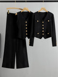 Ensemble 3 pièces en maille - cardigan gilet et pantalon large style moderne - MAX FOR ME Noir / S MAX for ME