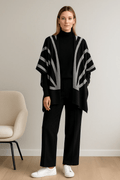 Ensemble 3 pièces femme poncho rayé pull col roulé pantalon large - sophistication complète - MAX FOR ME MAX for ME