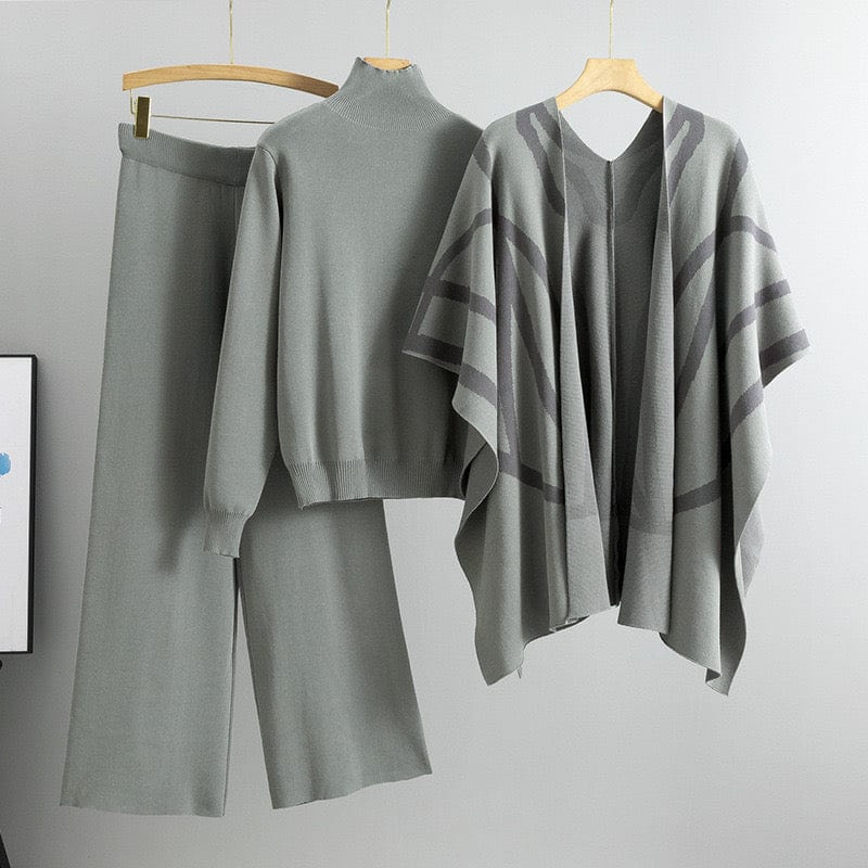 Ensemble 3 pièces femme poncho rayé pull col roulé pantalon large - sophistication complète - MAX FOR ME MAX for ME