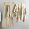 Ensemble 3 pièces femme poncho rayé pull col roulé pantalon large - sophistication complète - MAX FOR ME MAX for ME