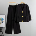 Ensemble cardigan boutons dorés pantalon large maille sophistiquée - élégance luxueuse moderne - MAX FOR ME Noir / S MAX for ME