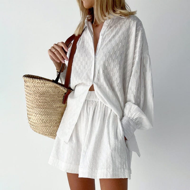 Ensemble chemise et short texturés - élégance et style estival - MAX FOR ME Blanc / S MAX FOR ME