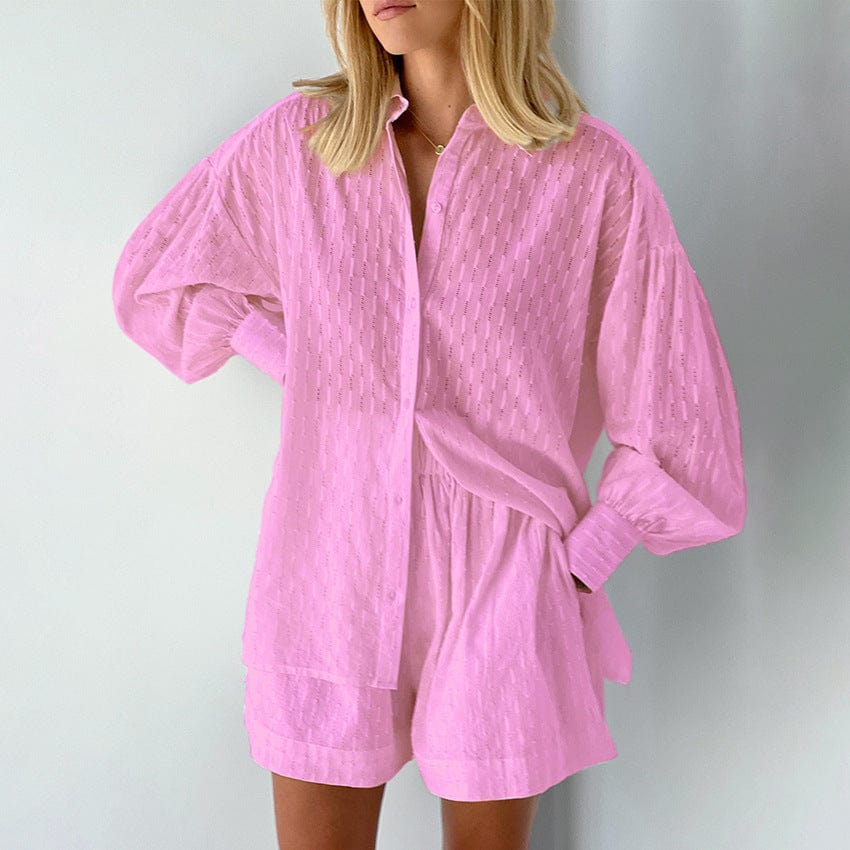 Ensemble chemise et short texturés - élégance et style estival - MAX FOR ME Rose / S MAX FOR ME