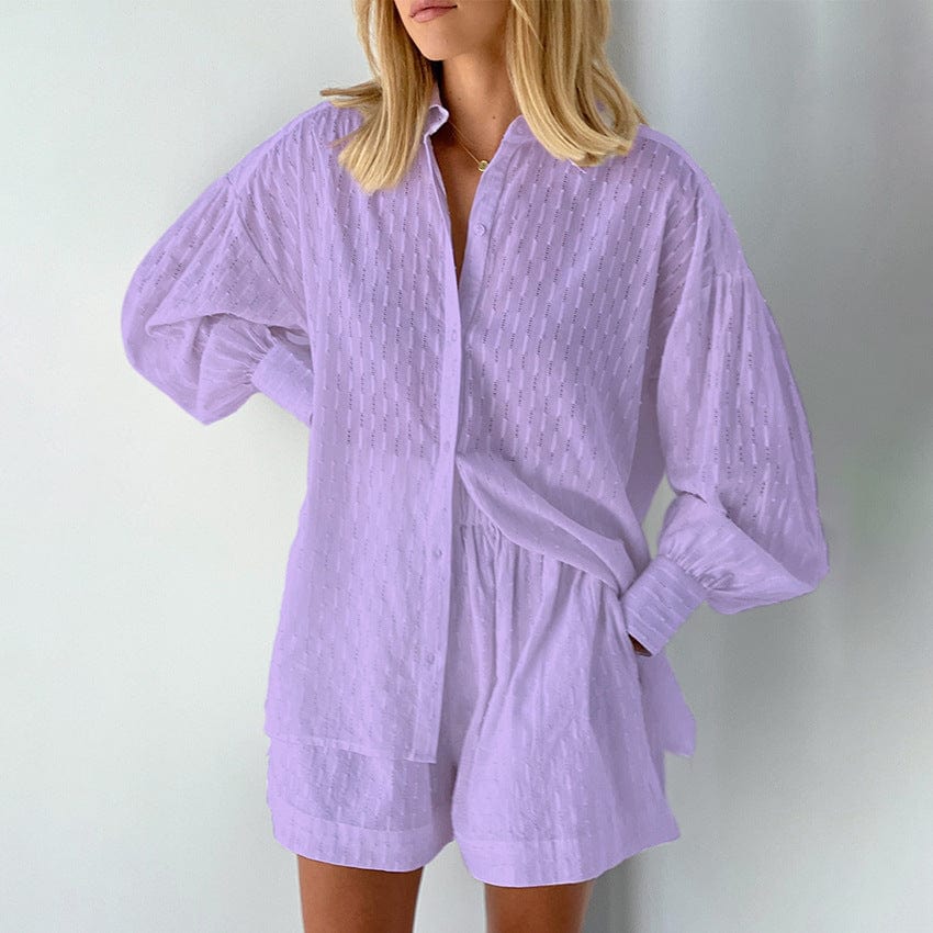 Ensemble chemise et short texturés - élégance et style estival - MAX FOR ME Violet / S MAX FOR ME