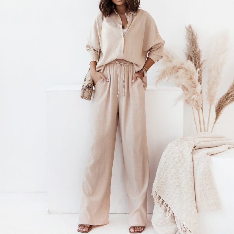 Ensemble chic et décontracté pour femme - Chemise décontractée - Pantalon large - Style sans effort Bleu clair / S MAX FOR ME
