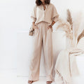 Ensemble chic et décontracté pour femme - Chemise décontractée - Pantalon large - Style sans effort Kaki / S MAX FOR ME