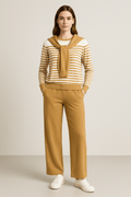 Ensemble col lavallière pull rayé pantalon large élégance intemporelle - sophistication française - MAX FOR ME Jaune citron / S MAX for ME