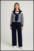 Ensemble col lavallière pull rayé pantalon large élégance intemporelle - sophistication française - MAX FOR ME Marine / S MAX for ME