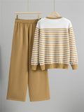 Ensemble col lavallière pull rayé pantalon large élégance intemporelle - sophistication française - MAX FOR ME MAX for ME