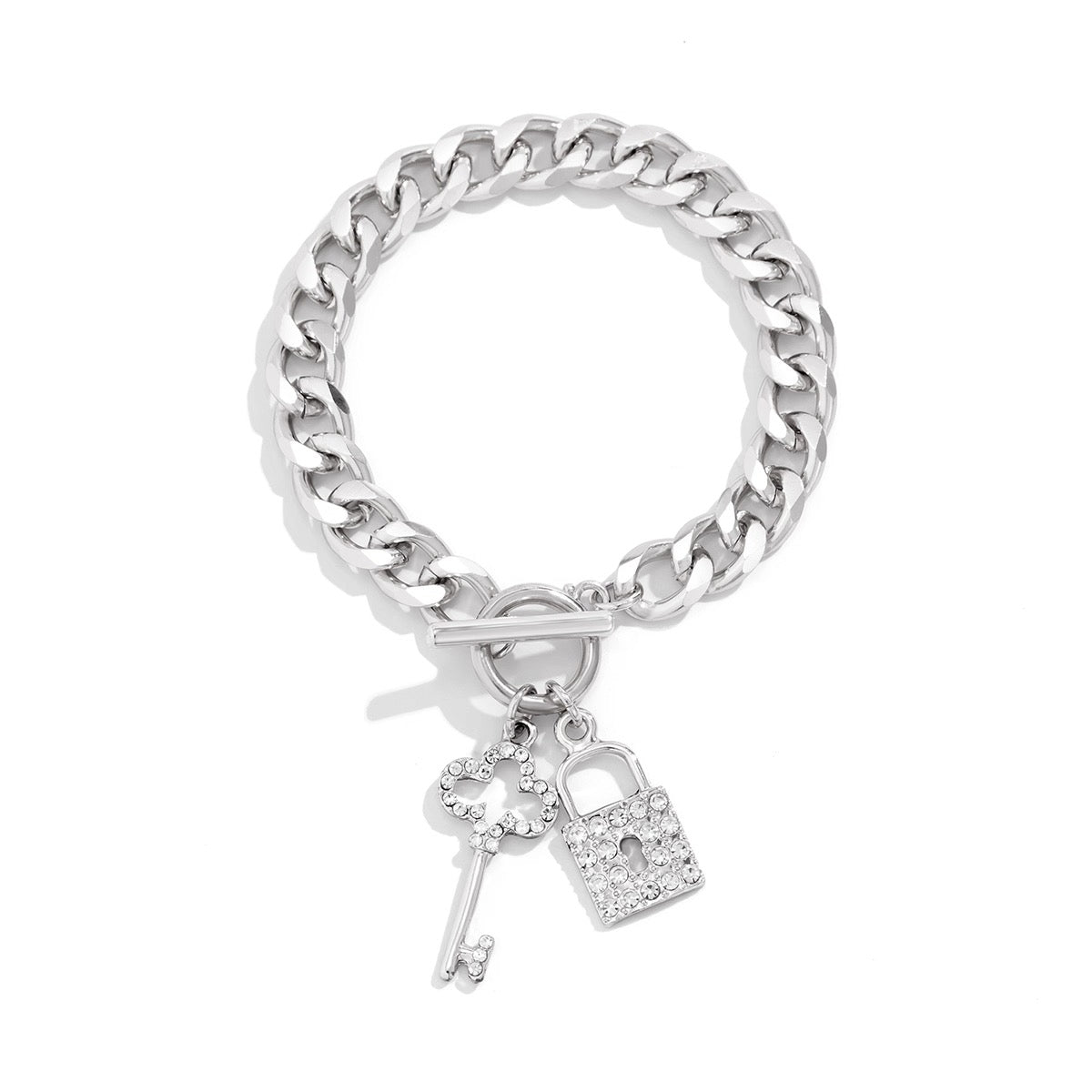 Ensemble collier bracelet clé cadenas femme argenté strass MAX