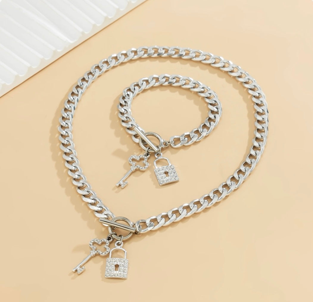 Ensemble collier bracelet clé cadenas femme coordination couple MAX FOR ME