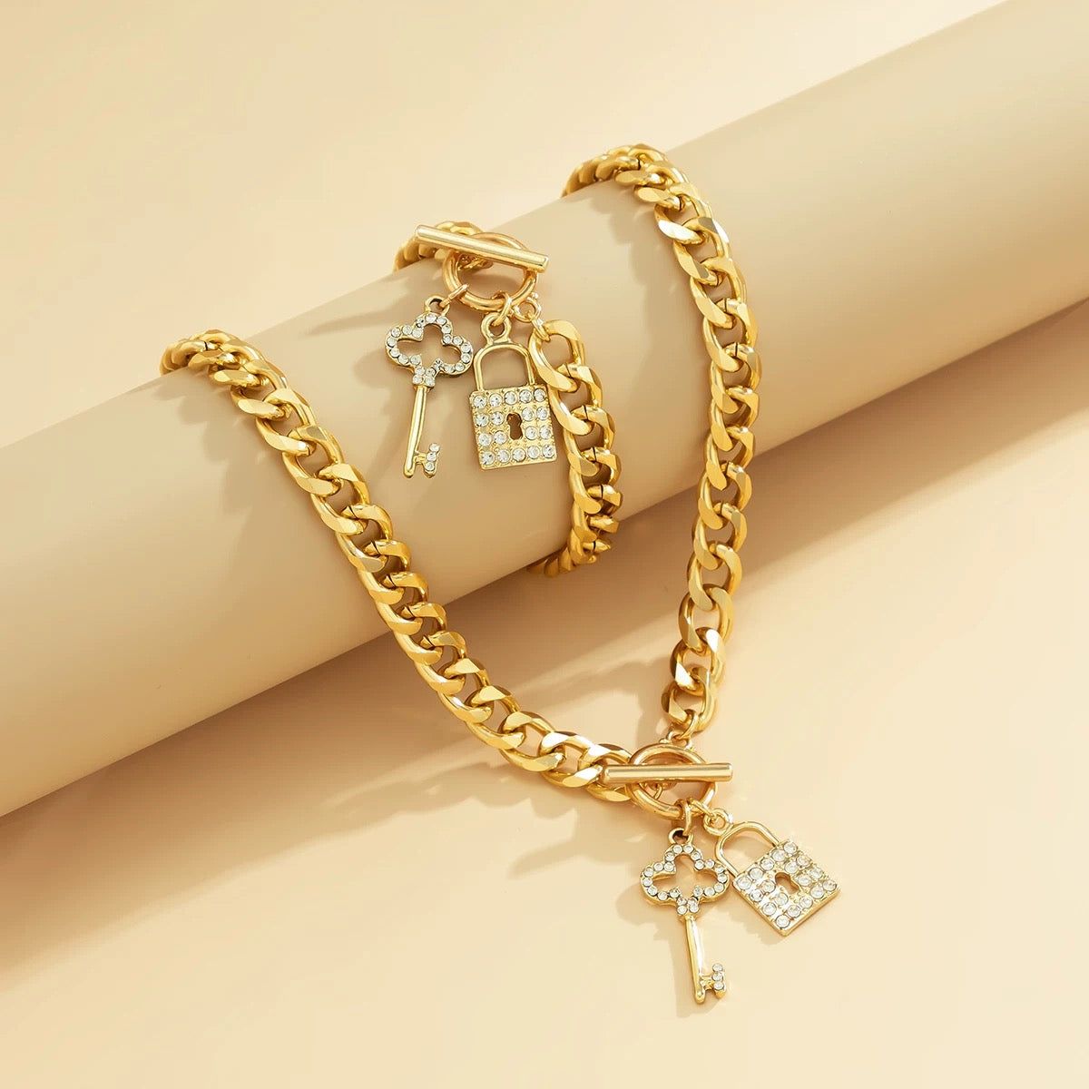 Ensemble collier bracelet clé cadenas femme détail strass lumineux MAX FOR ME