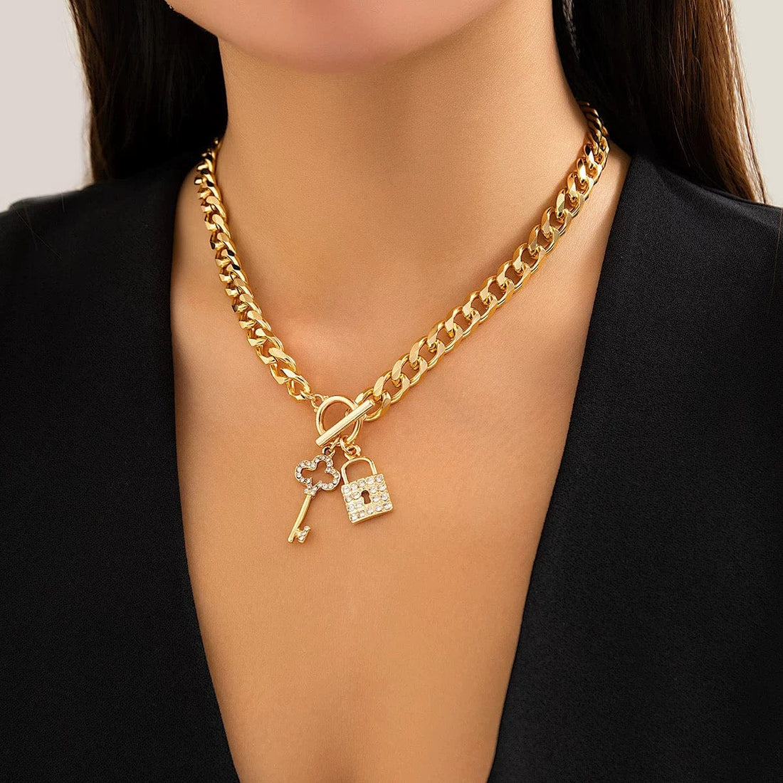 Ensemble collier bracelet clé cadenas femme strass romantique moderne MAX FOR ME MAX for ME