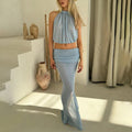 Ensemble de soirée jupe et top halter - une silhouette spectaculaire - MAX FOR ME Bleu / S MAX FOR ME