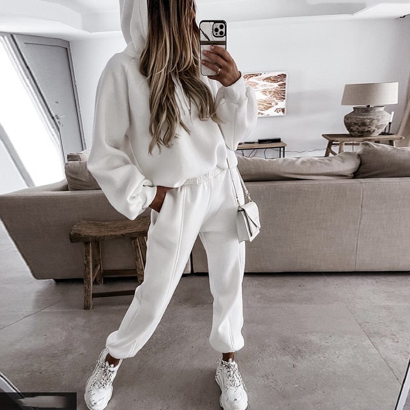 Ensemble de vêtements d'intérieur pour femme - Sweat à capuche surdimensionné et pantalon de jogging taille haute - Coupe douce et confortable Blanc / S MAX FOR ME