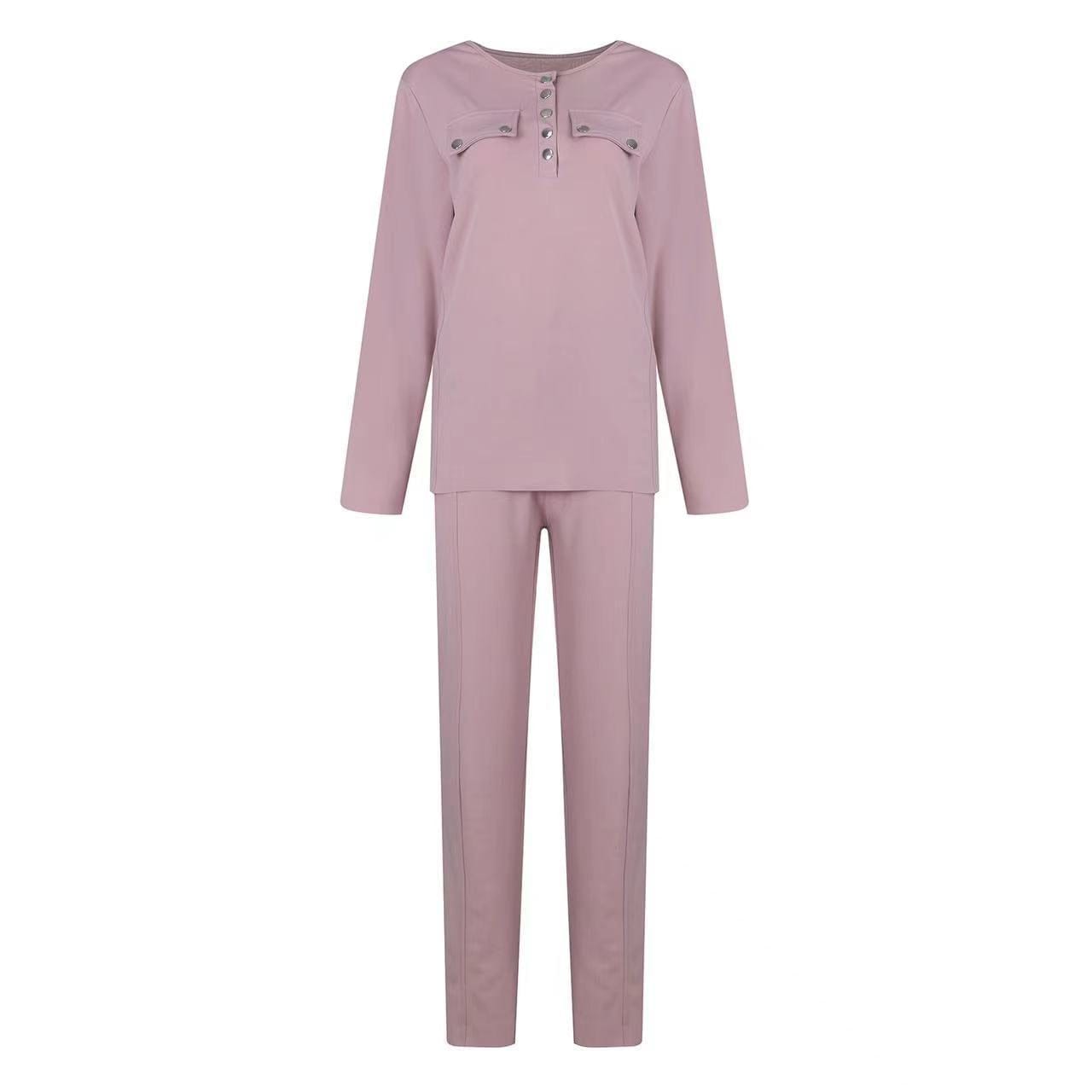 Ensemble détente pour femme - Haut à manches longues Henley et pantalon taille élastique - Tenue décontractée en tricot doux MAX FOR ME