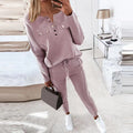 Ensemble détente pour femme - Haut à manches longues Henley et pantalon taille élastique - Tenue décontractée en tricot doux Rose kaki / S MAX FOR ME