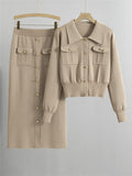 Ensemble deux pièces chic col à revers pour un style moderne et élégant - MAX FOR ME Beige / S MAX for ME
