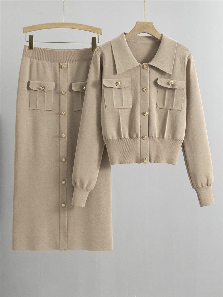 Ensemble deux pièces chic col à revers pour un style moderne et élégant - MAX FOR ME Beige / S MAX for ME