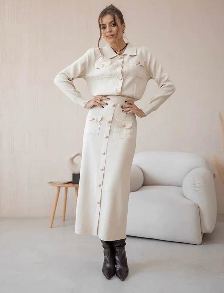 Ensemble deux pièces chic col à revers pour un style moderne et élégant - MAX FOR ME Blanc Cassé / S MAX for ME