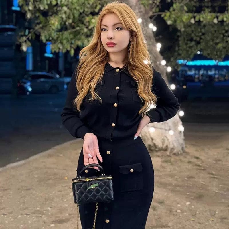 Ensemble deux pièces chic col à revers pour un style moderne et élégant - MAX FOR ME Noir / S MAX for ME