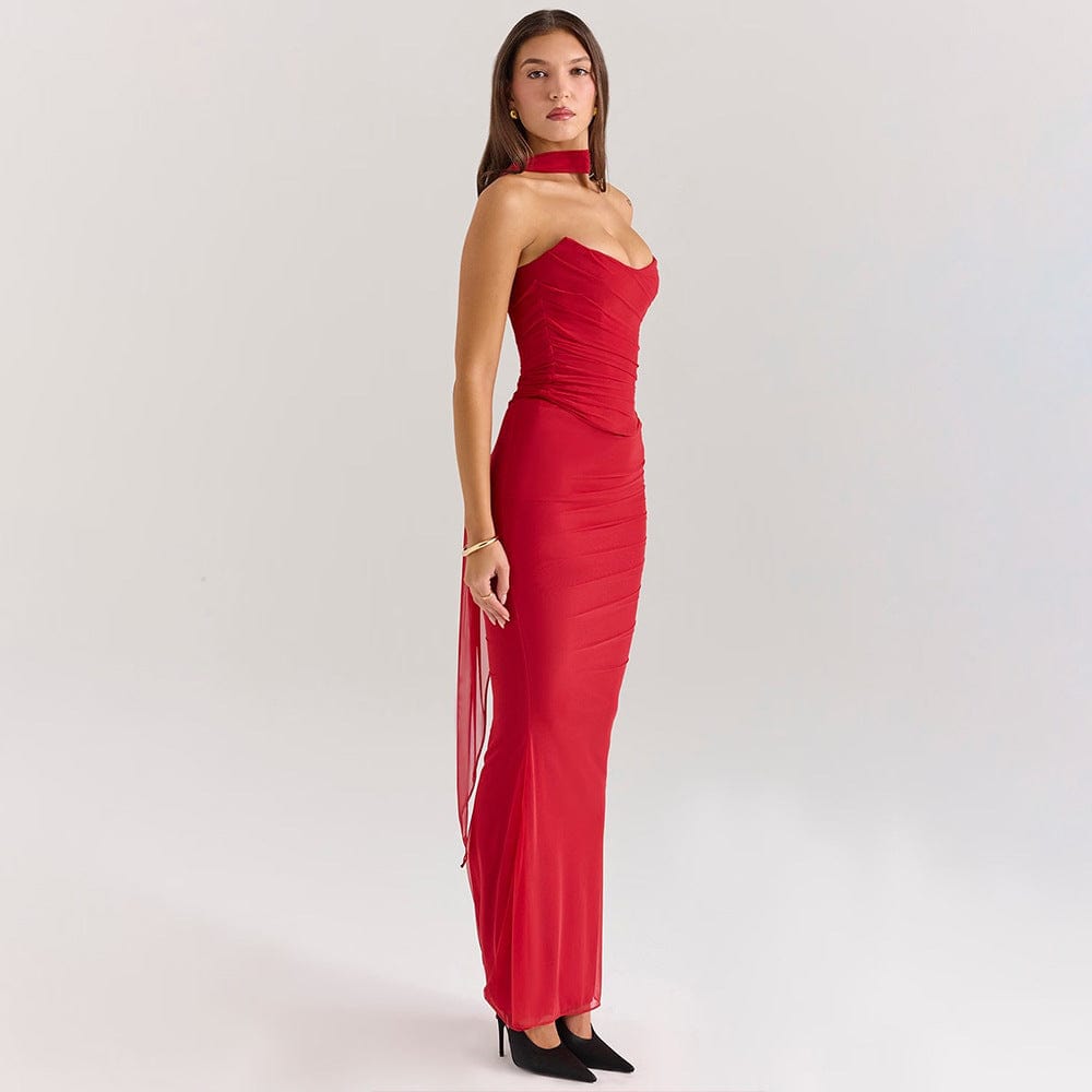 Ensemble Deux Pièces Femme – Haut Bustier et Jupe Maxi Satinée MAX FOR ME