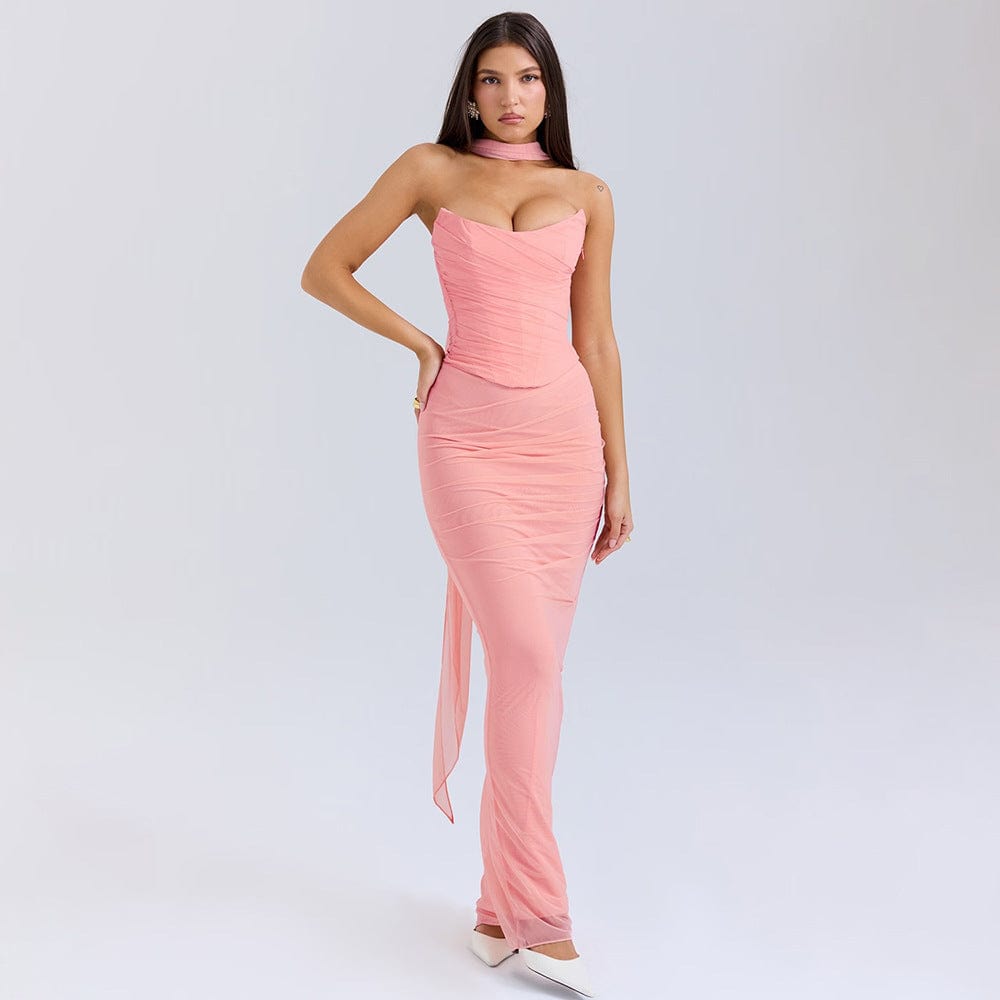Ensemble Deux Pièces Femme – Haut Bustier et Jupe Maxi Satinée MAX FOR ME