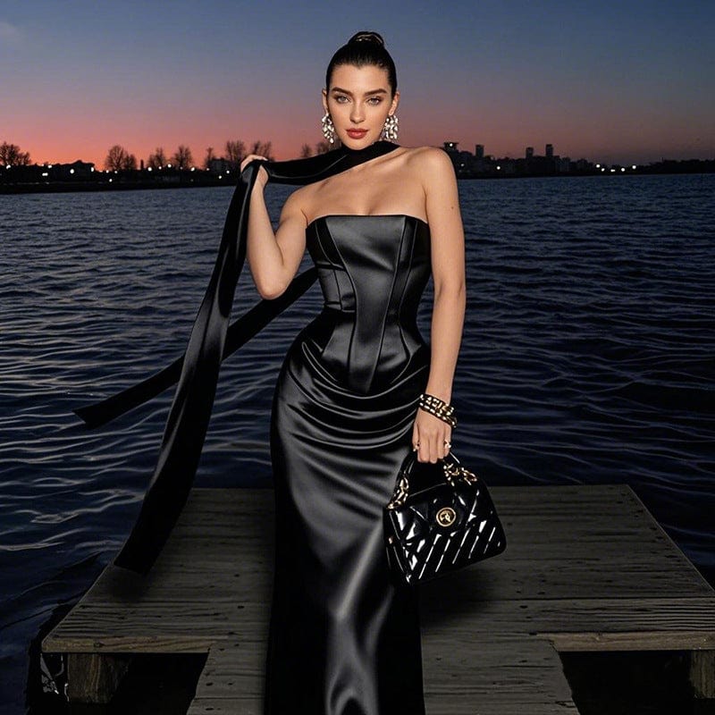 Ensemble Deux Pièces Femme – Haut Court et Jupe Maxi Slim Noir / XL MAX FOR ME