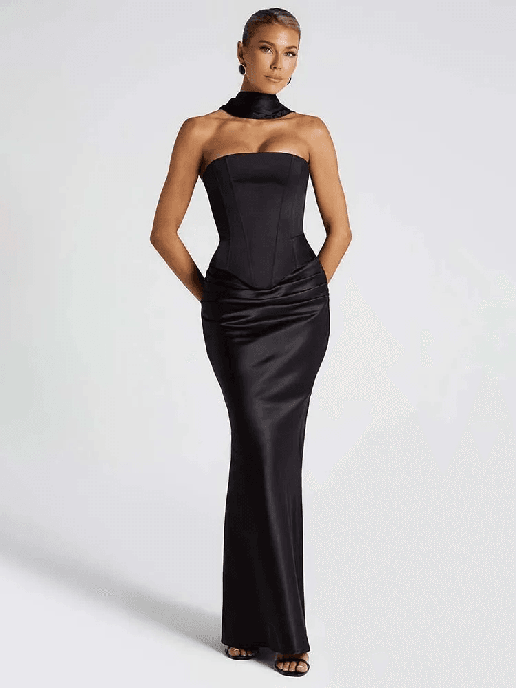 Ensemble Deux Pièces Femme – Haut Court et Jupe Maxi Slim Noir / XL MAX FOR ME