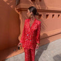 Ensemble deux pièces tailleur – blazer structuré & pantalon large chic Rouge / S MAX FOR ME