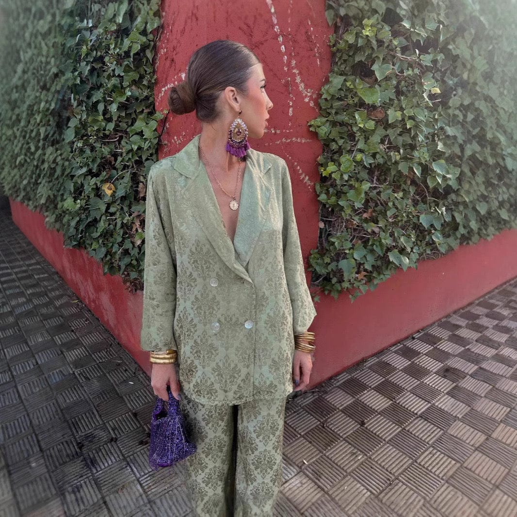 Ensemble deux pièces tailleur – blazer structuré & pantalon large chic Vert Doré / S MAX FOR ME