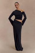 Ensemble élégant jupe longue taille haute & top manches évasées – style asymétrique chic. MAX FOR ME