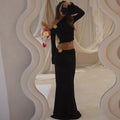 Ensemble élégant jupe longue taille haute & top manches évasées – style asymétrique chic. MAX FOR ME