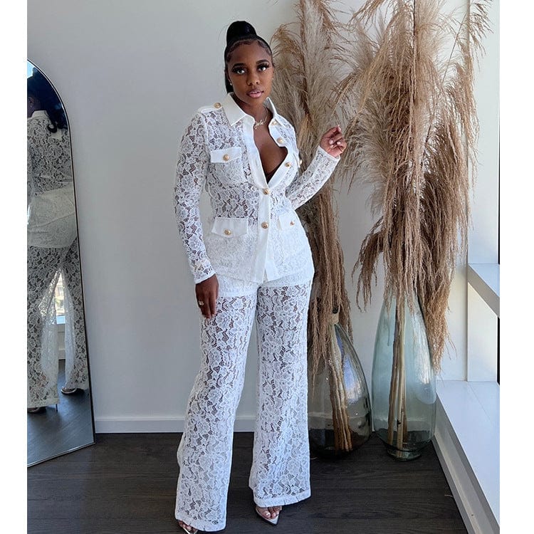 Ensemble en Dentelle Transparent et Élégant - Pantalon et Veste 