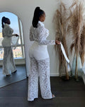 Ensemble en Dentelle Transparent et Élégant - Pantalon et Veste 