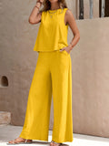 Ensemble en lin mélangé top et pantalon large - une allure chic et naturelle - MAX FOR ME Jaune / S MAX FOR ME